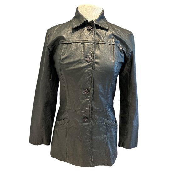 Velez Womens Black Leather Button-Up Jacket With Pockets - Picture 1 of 11